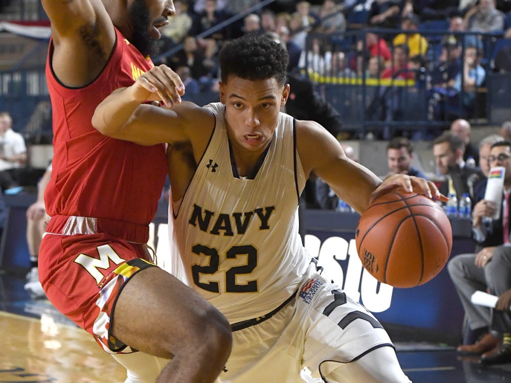 Navy Basketball guard Cam Davis is one the keys to the Mids' attack. 