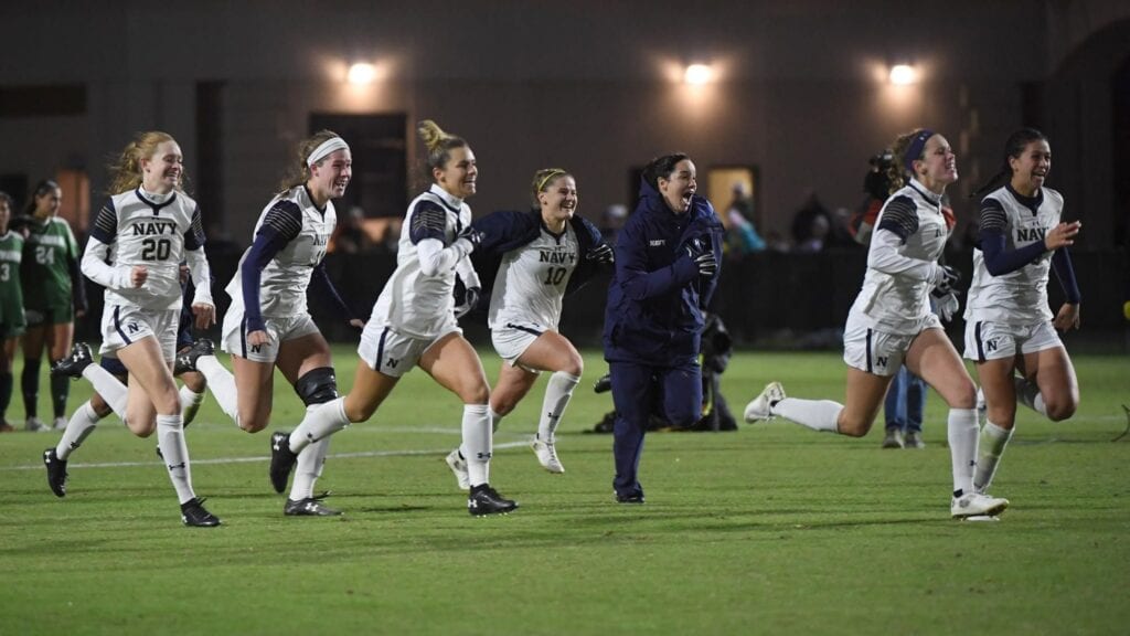 Navy Women's Soccer post game sprint.