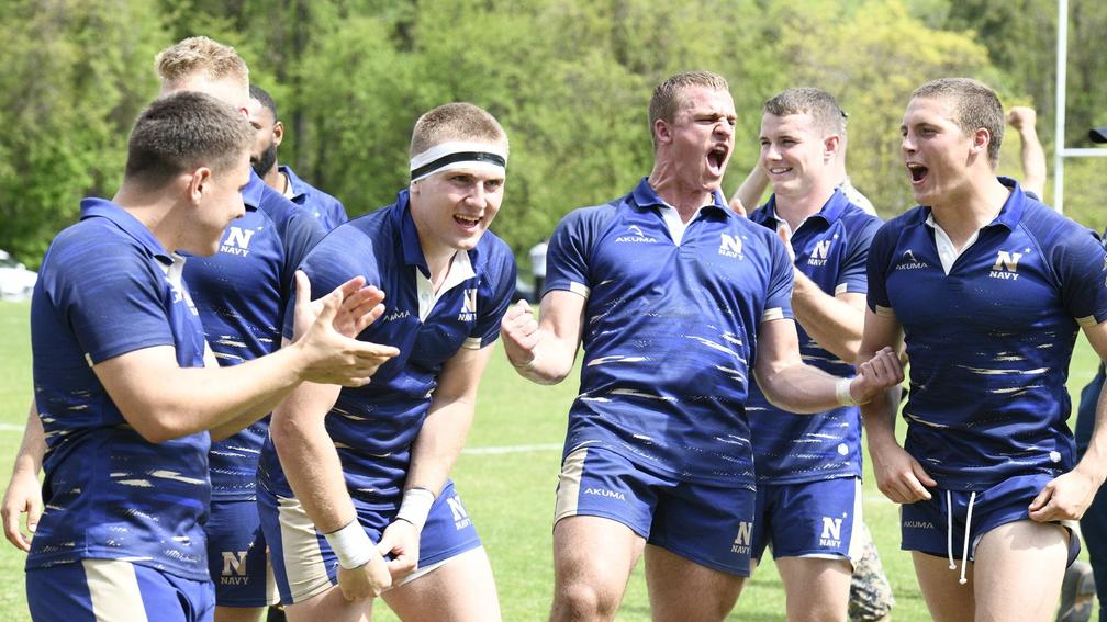 Navy Rugby celebrates a tough win over Lindenwood University in the Div. 1A semi-finals. 
